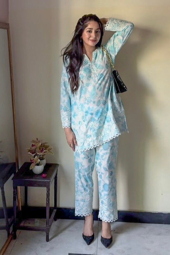 Printed Bright Sky Blue CO-ORD Set