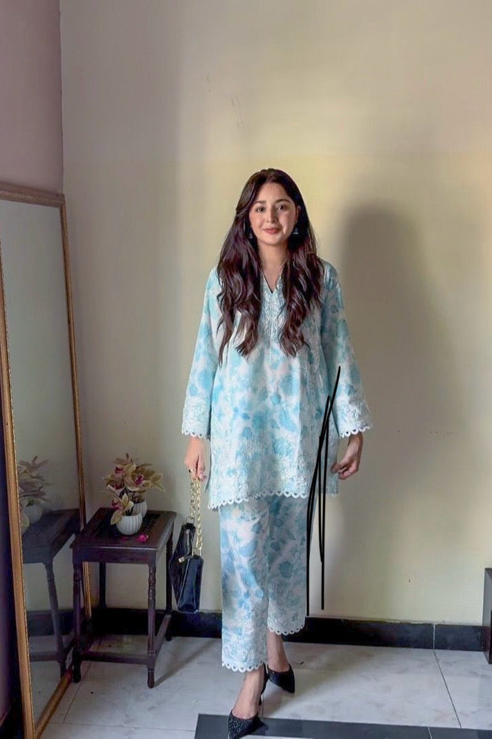 Printed Bright Sky Blue CO-ORD Set