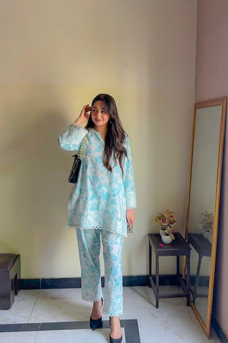 Printed Bright Sky Blue CO-ORD Set