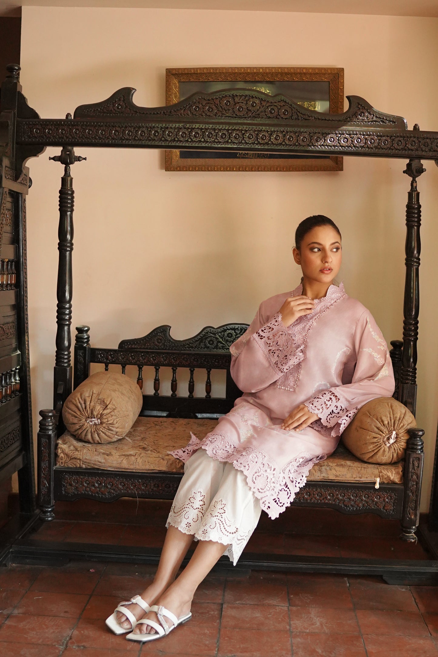 LIGHT TEA PINK& CUT WORK EMBROIDERY DRESS