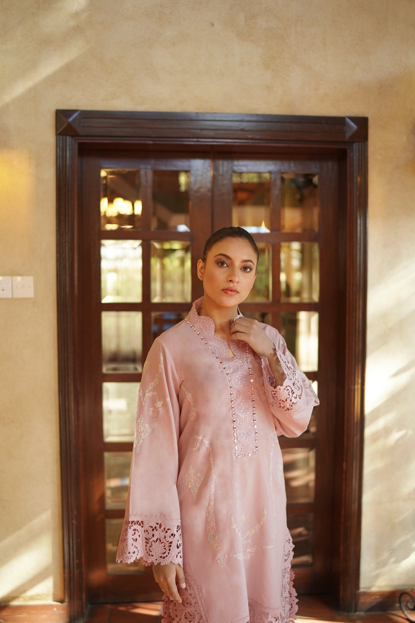 LIGHT TEA PINK& CUT WORK EMBROIDERY DRESS