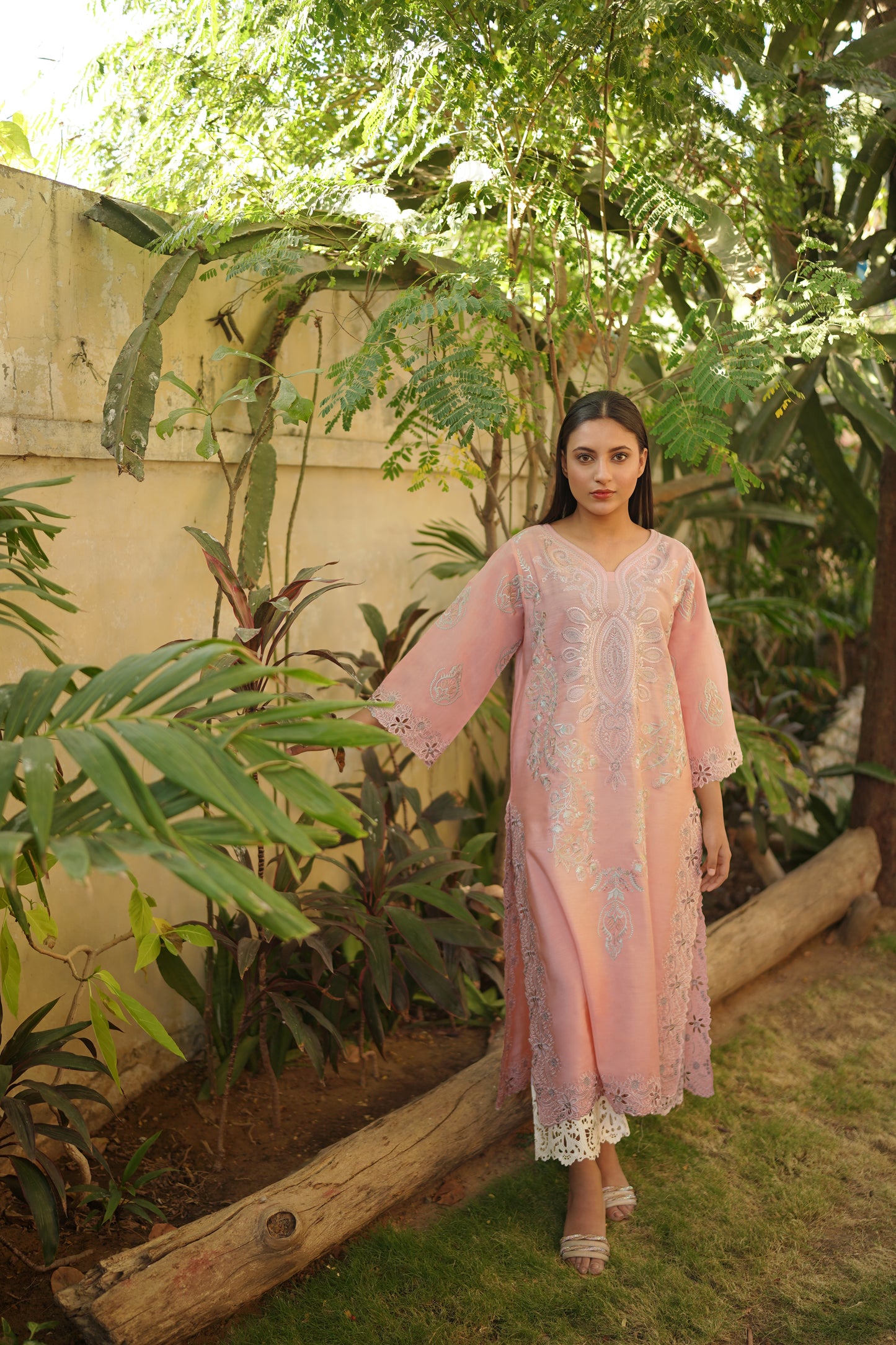 PINK LONG EMBROIDERY DRESS