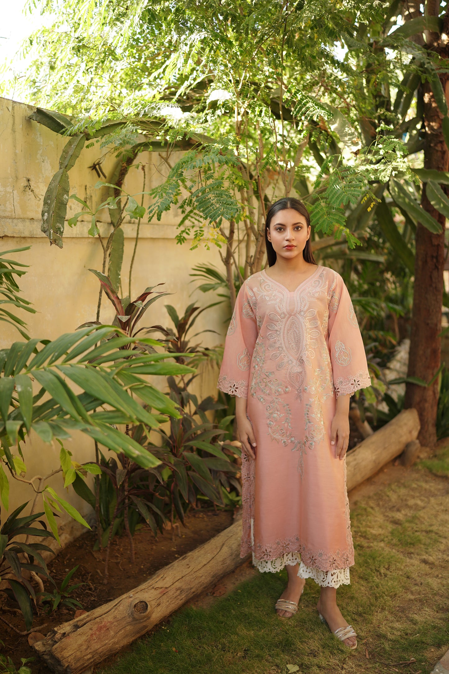 PINK LONG EMBROIDERY DRESS