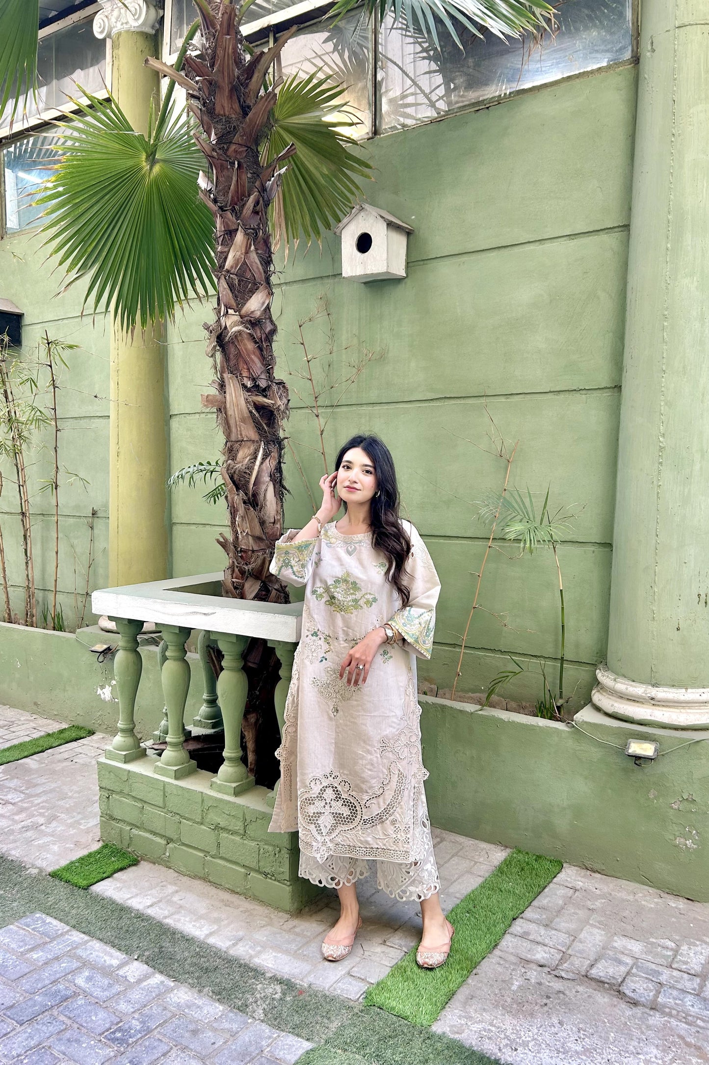 IVORY GREY CUT WORK EMBROIDERED. kurta pant
