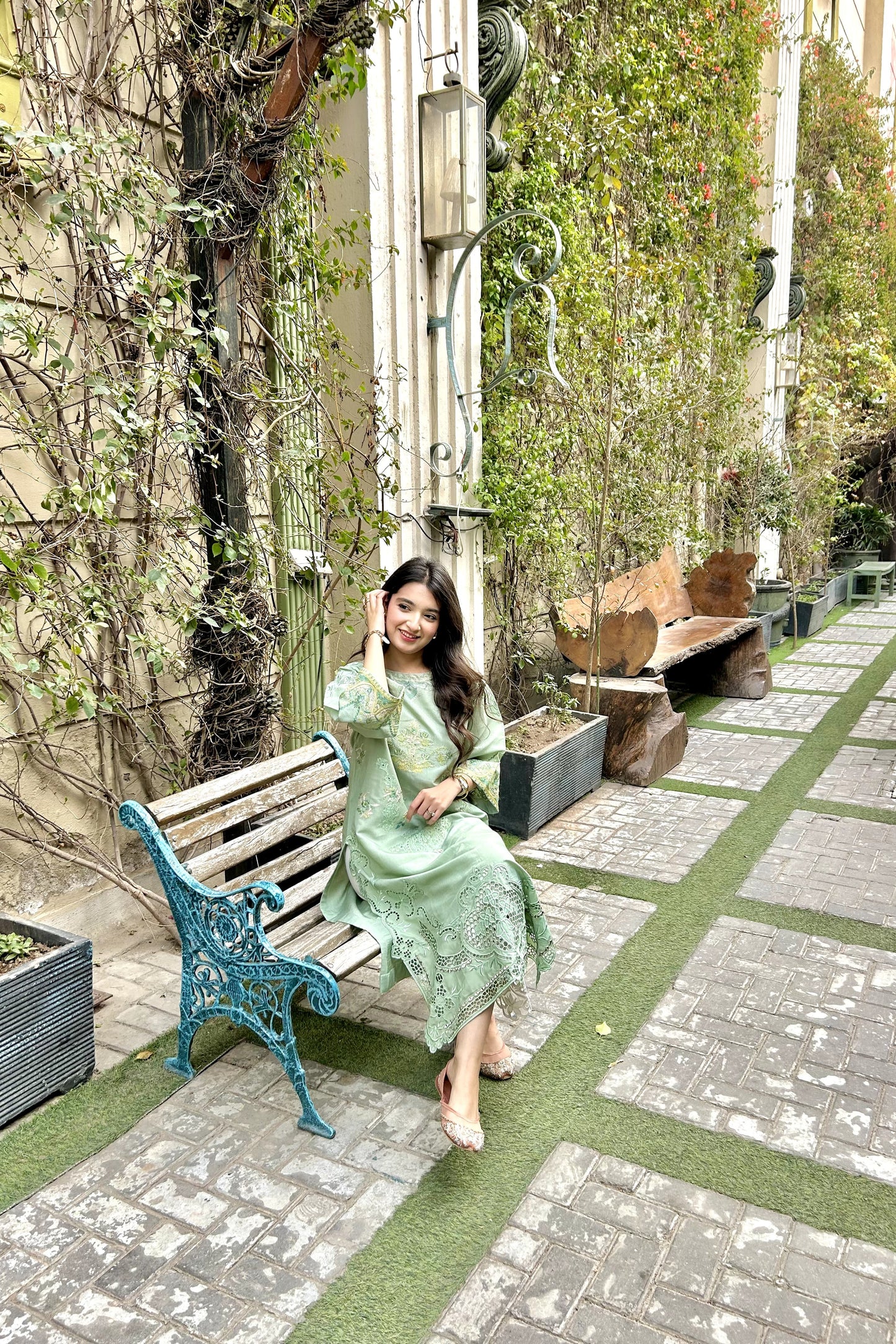 SAGE GREEN CUT WORK EMBROIDERED kurta pant