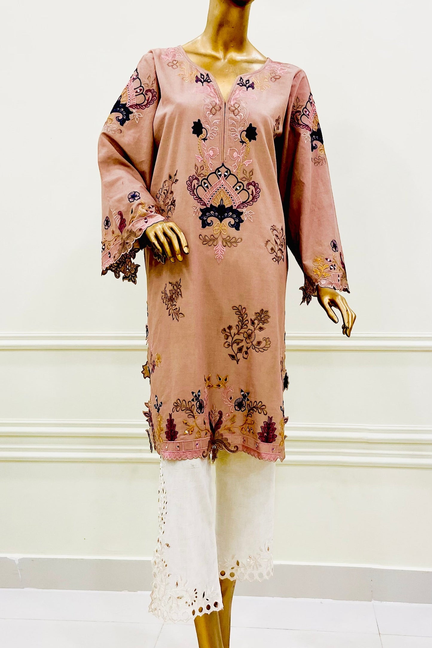 Coffee Pink & White Kurta