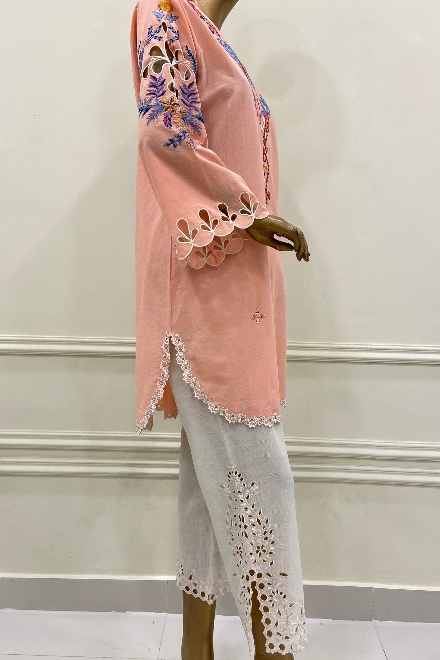 Peachy Pink & White Kurta