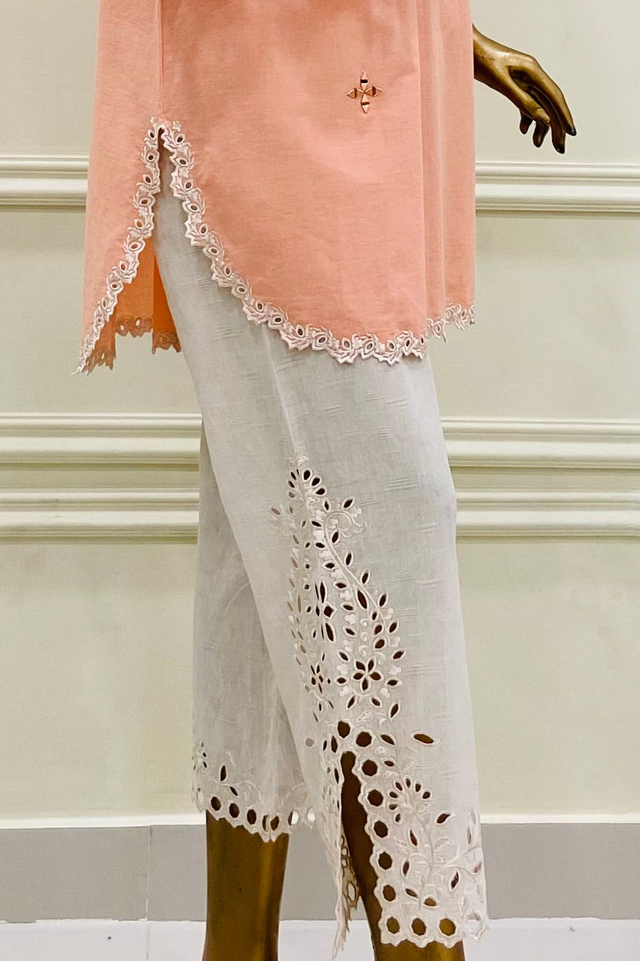 Peachy Pink & White Kurta