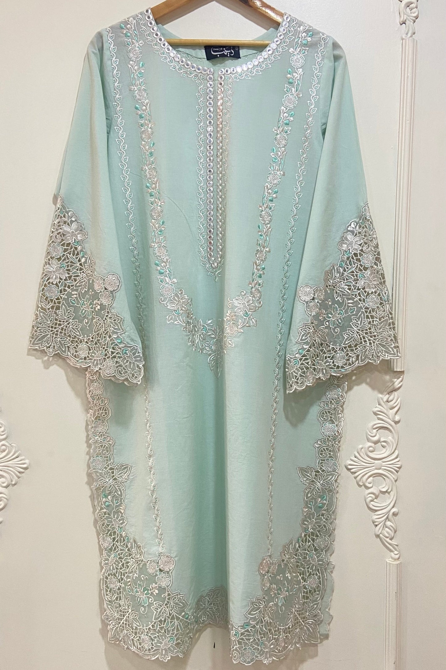 ice blue applique Kurta.