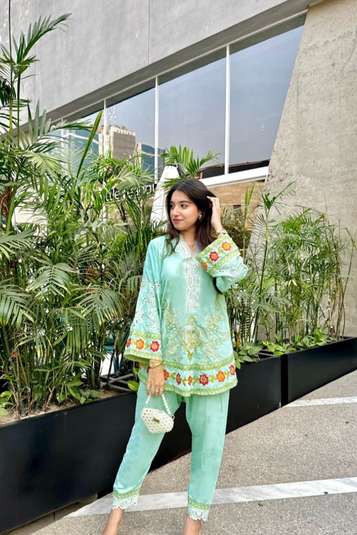 velvet-co-ord (aqua blue)