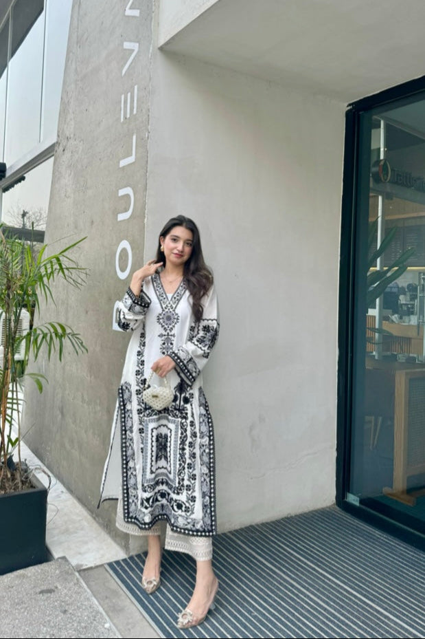 white cross stitch kurta