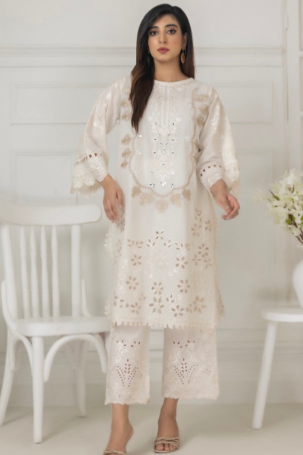 White Mirror & Cut Worked Co-Ord Sets