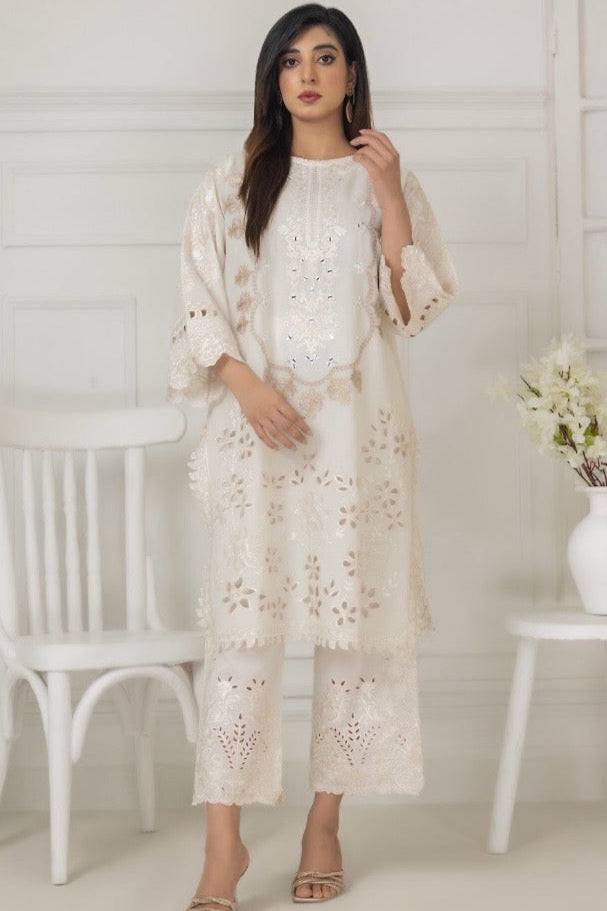 White Mirror & Cut Worked Co-Ord Sets