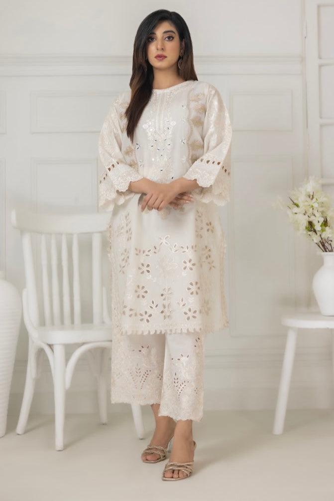 White Mirror & Cut Worked Co-Ord Sets
