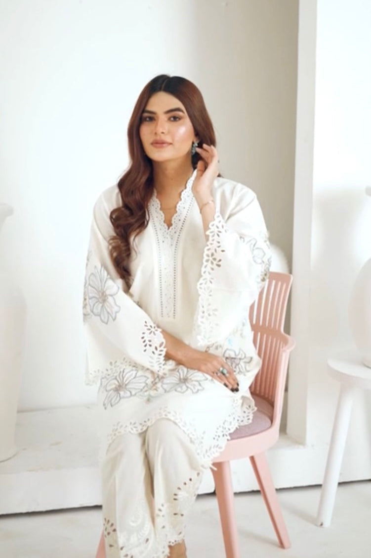 White & iVory Mirror & Cut Worked Co-Ord Sets