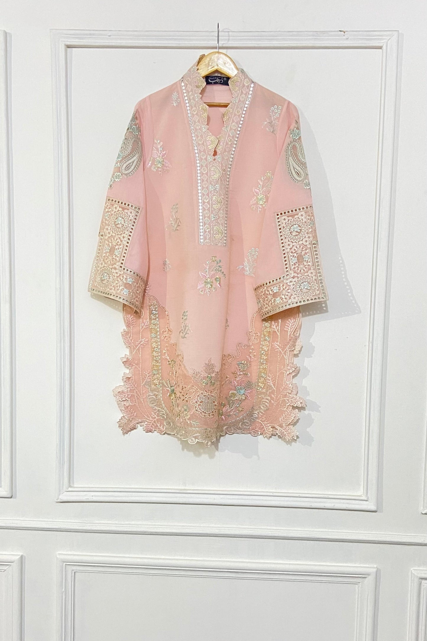 Peachy applique Kurta.