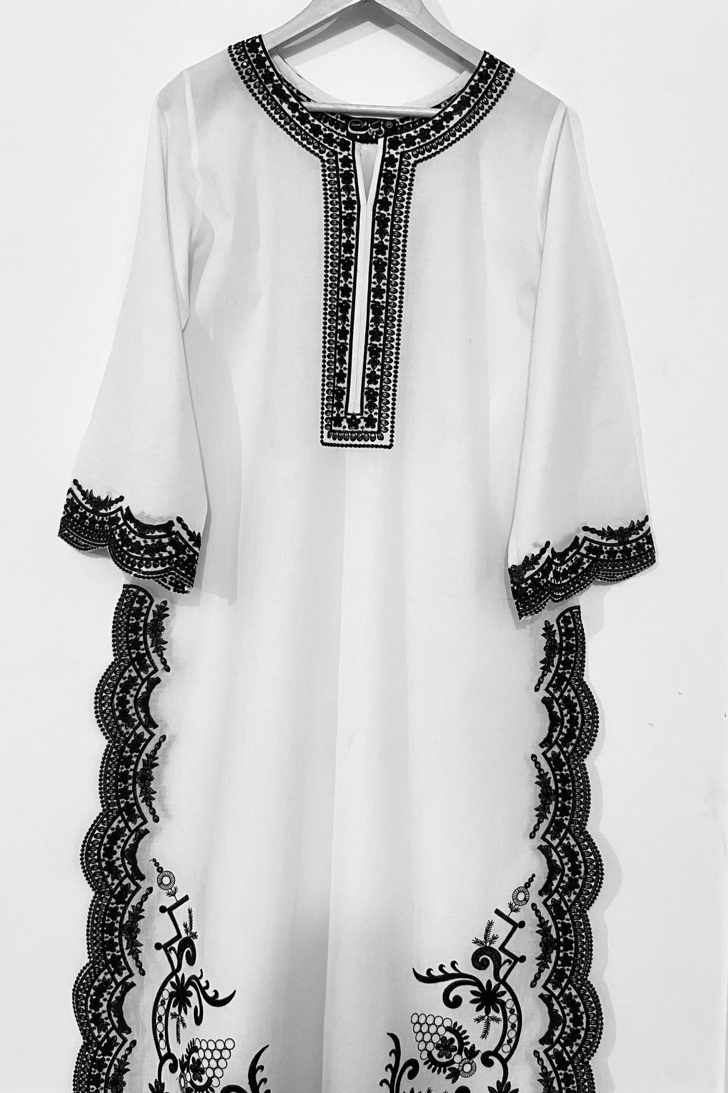 White & Black Embroidery Kurta