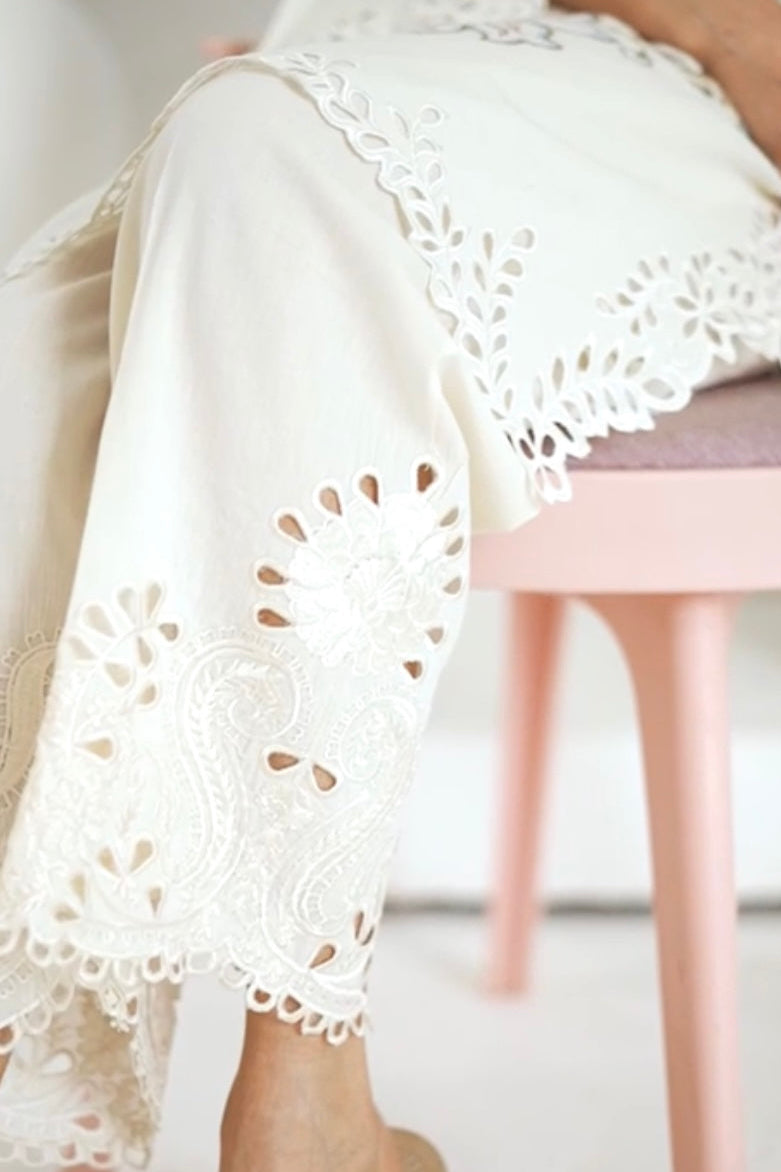 White & iVory Mirror & Cut Worked Co-Ord Sets