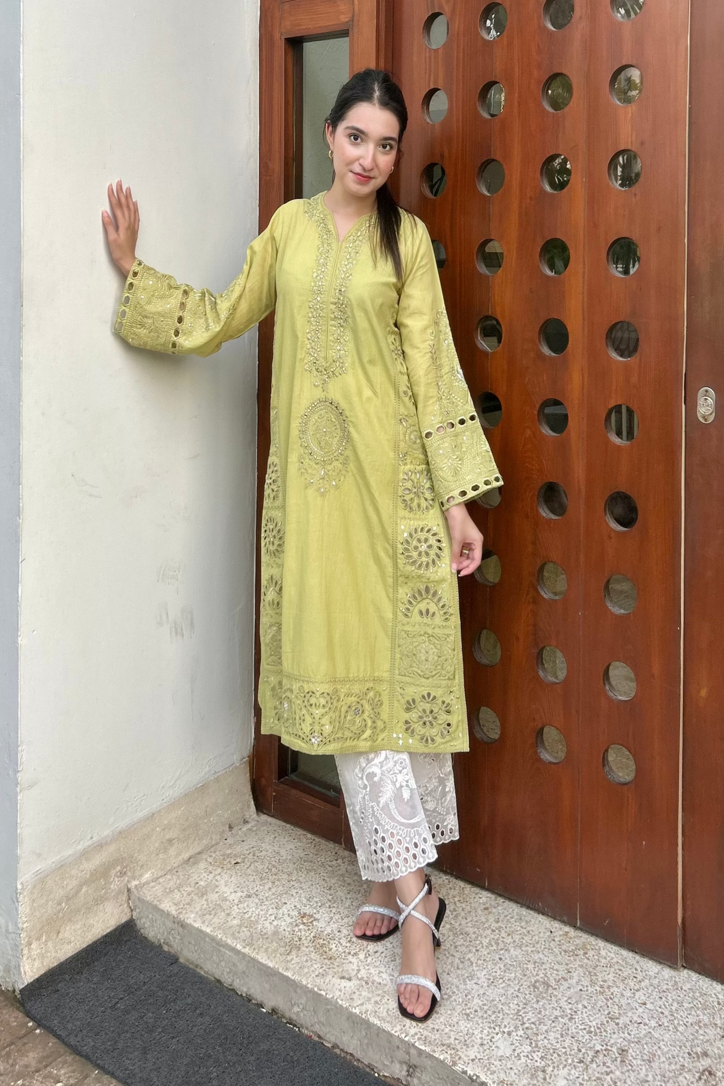 OLIVE YELLOW KAMDANI kurta