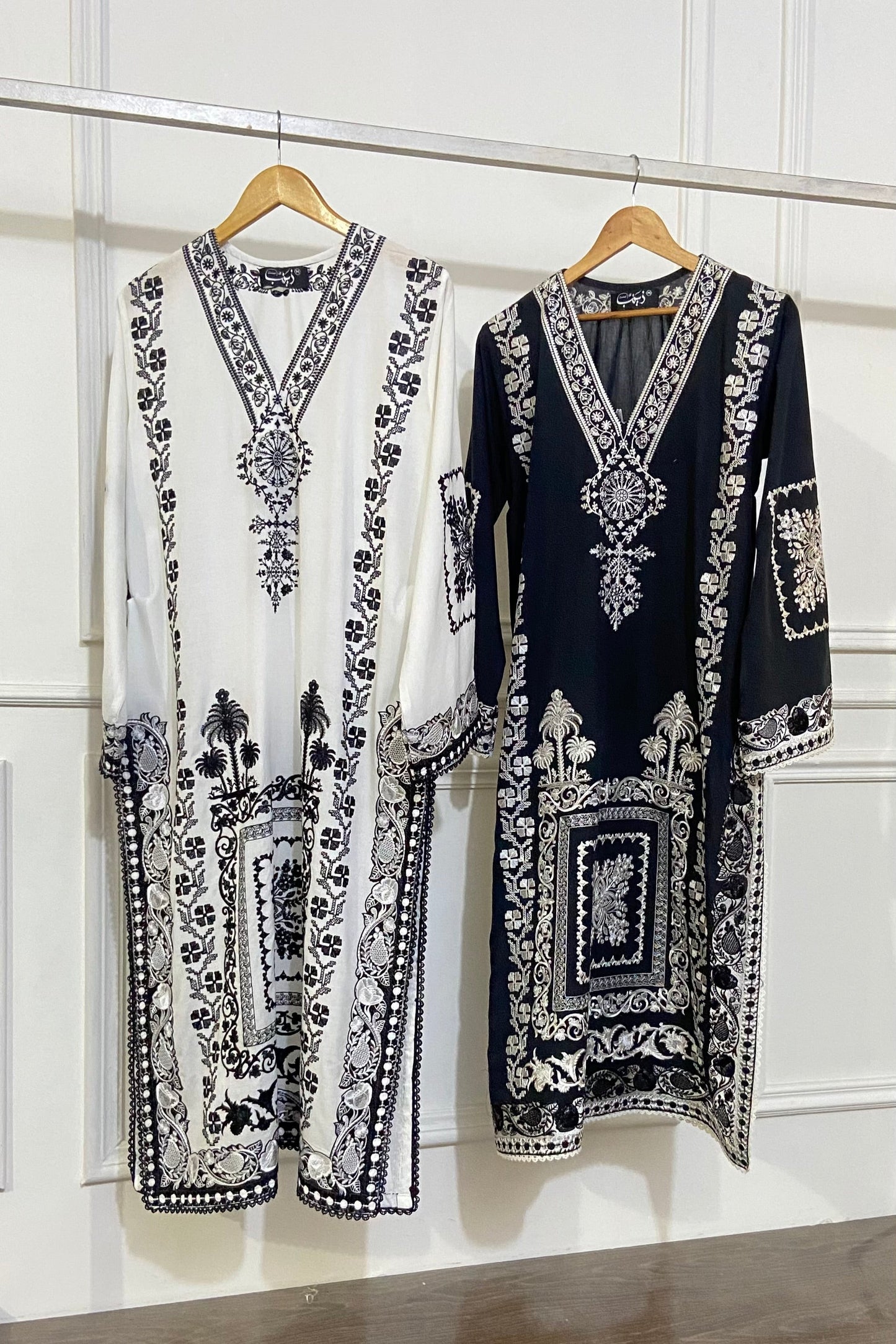 white cross stitch kurta