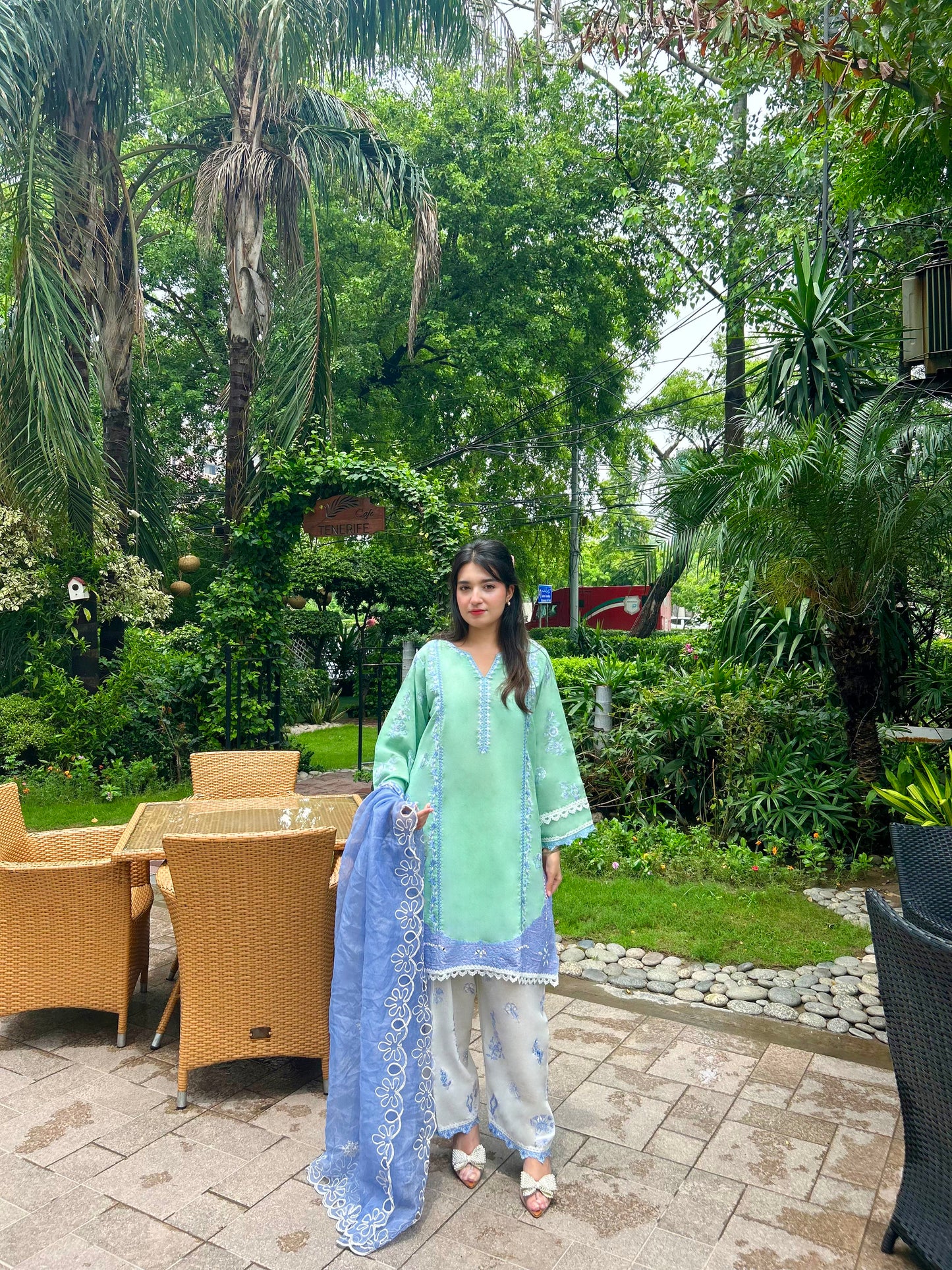 MINT GREEN WHITE FARSHI SHALWAR