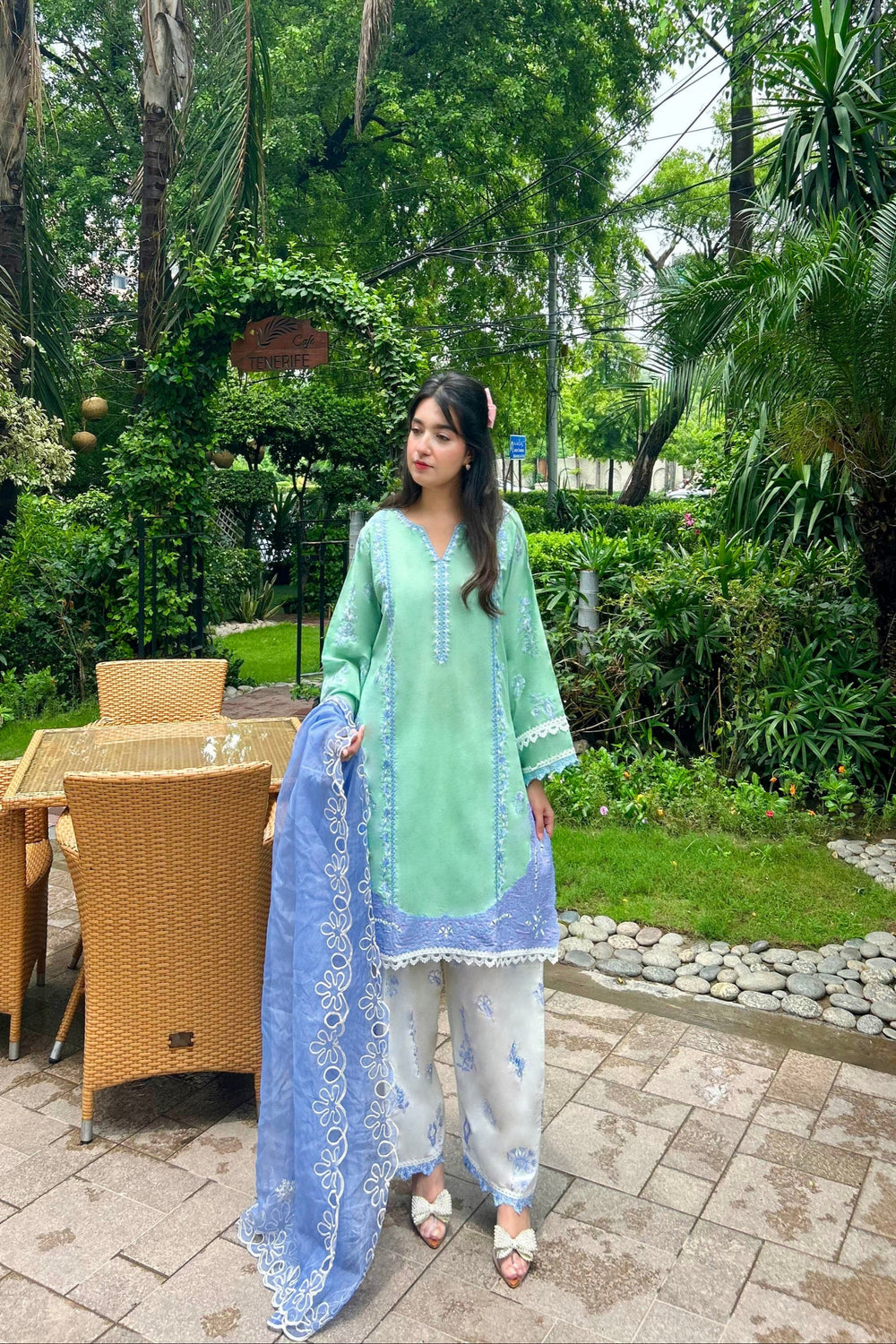 MINT GREEN WHITE FARSHI SHALWAR