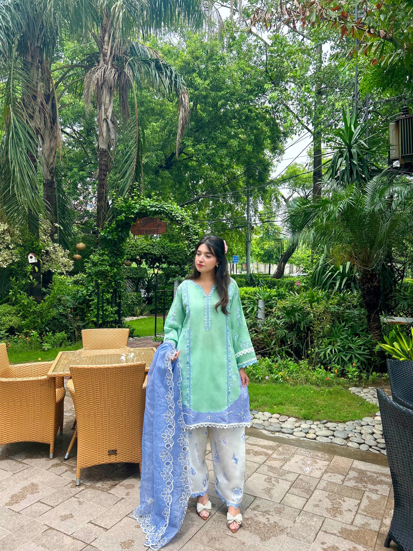 MINT GREEN WHITE FARSHI SHALWAR