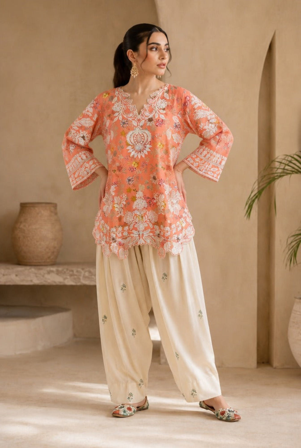 CORAL-PEACH-PRINTED -CO-ORD