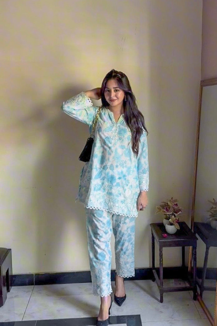 Printed Bright Sky Blue CO-ORD Set