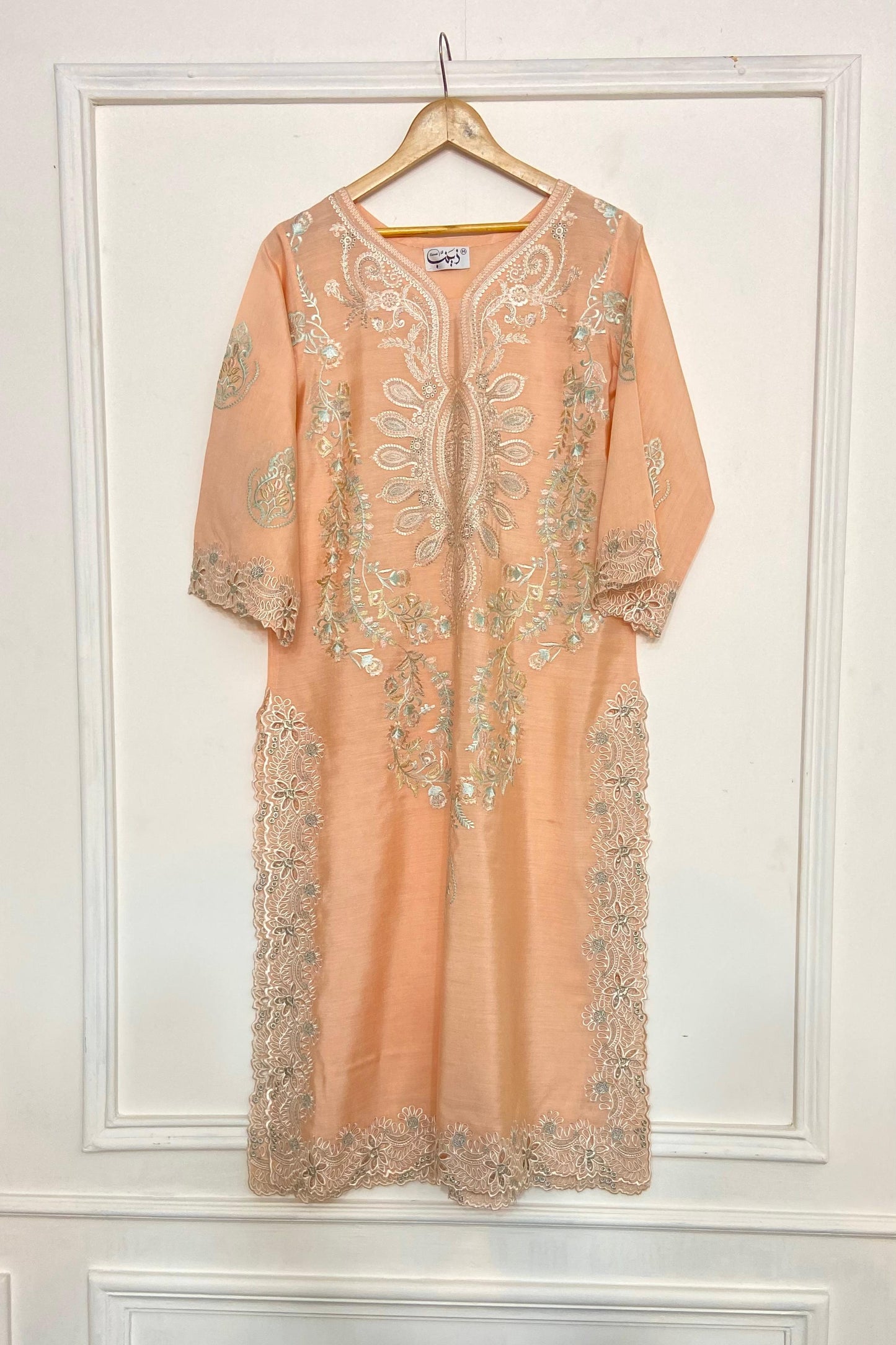 PEACH LONG EMBROIDERY KURTA