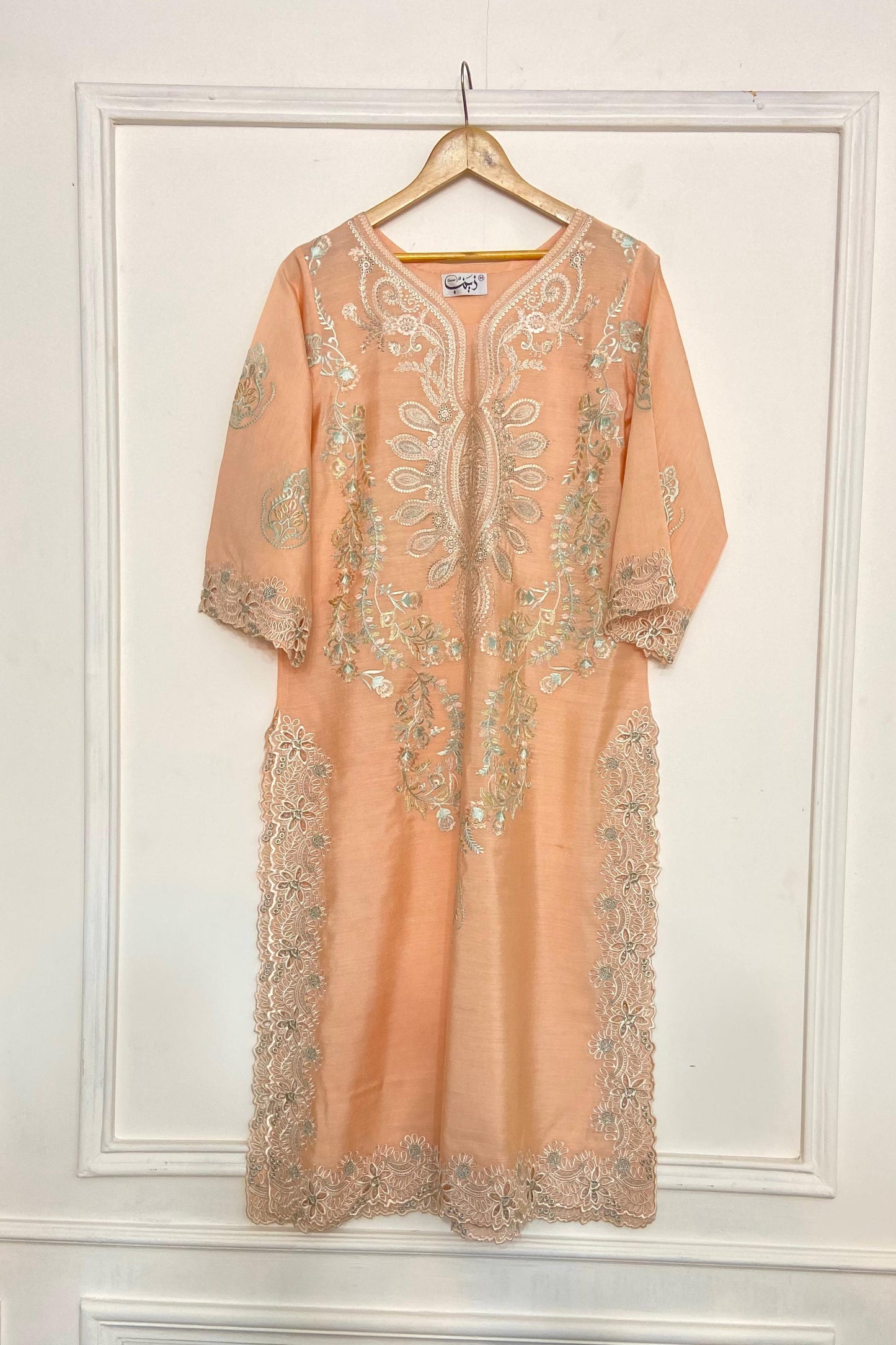 PEACH LONG EMBROIDERY KURTA