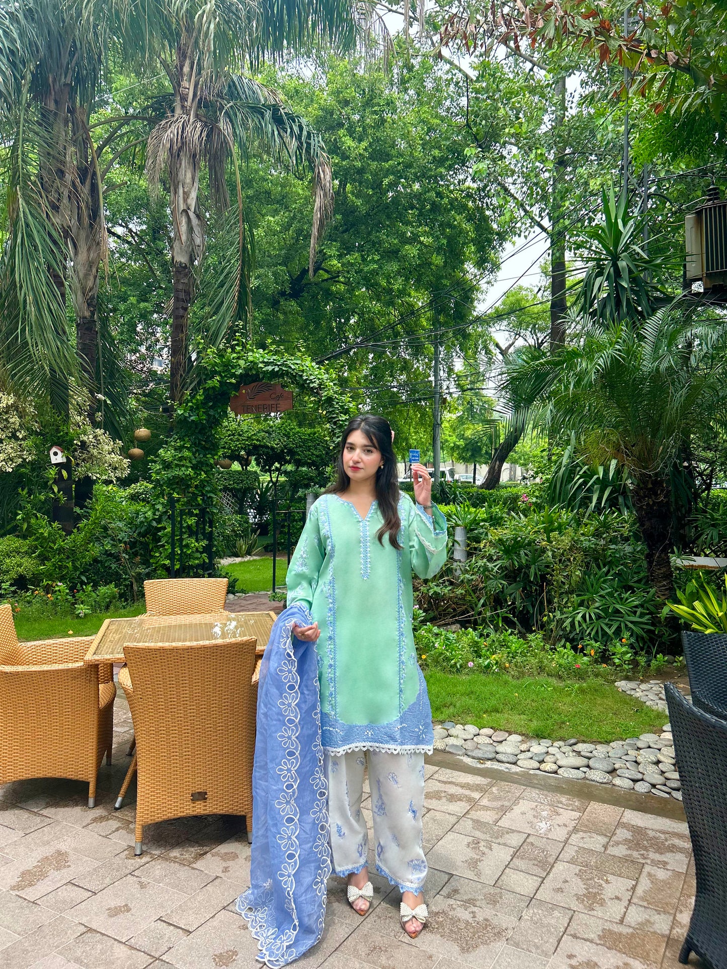 MINT GREEN WHITE FARSHI SHALWAR