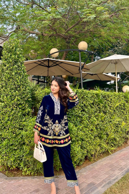 velvet-co-ord (navy blue )