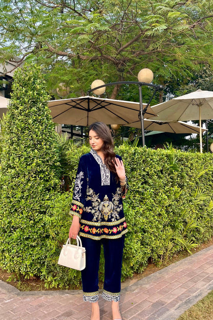 velvet-co-ord (navy blue )
