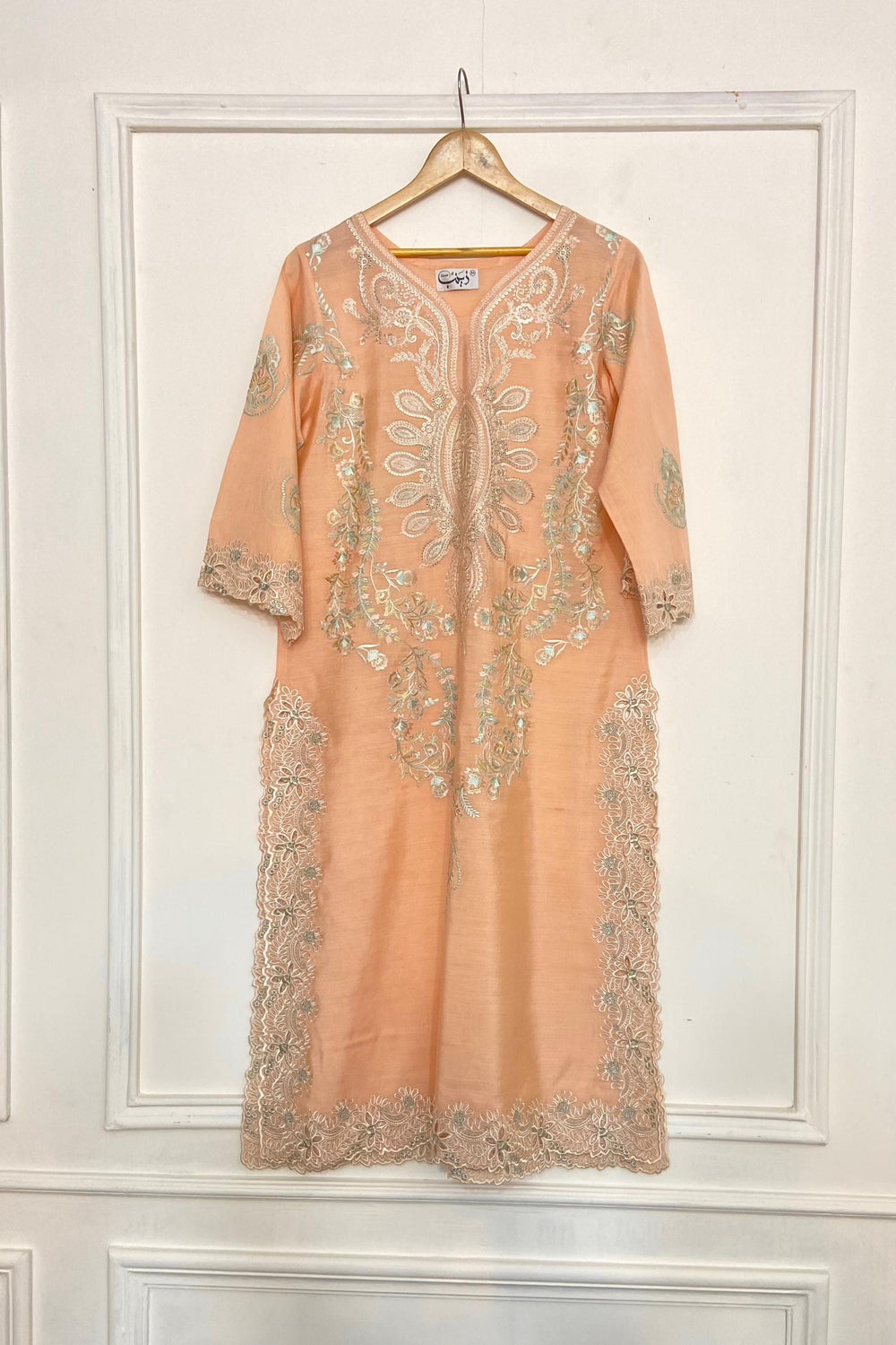PEACH LONG EMBROIDERY KURTA