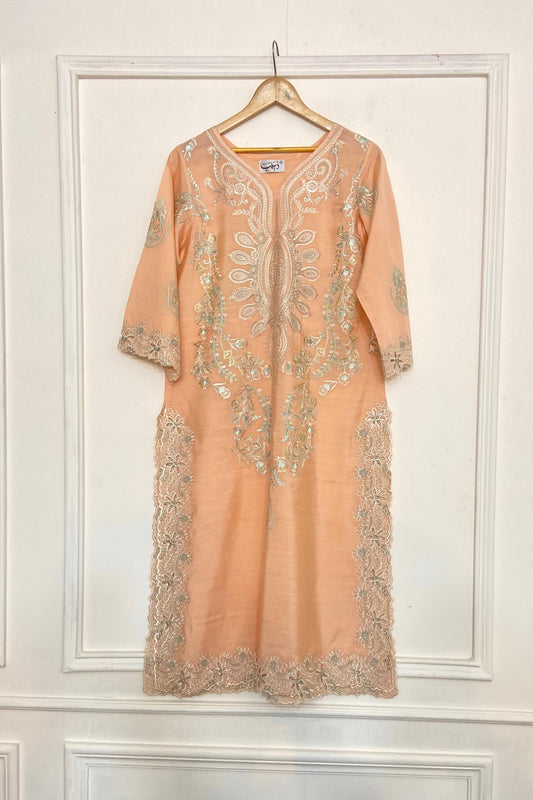 PEACH LONG EMBROIDERY KURTA