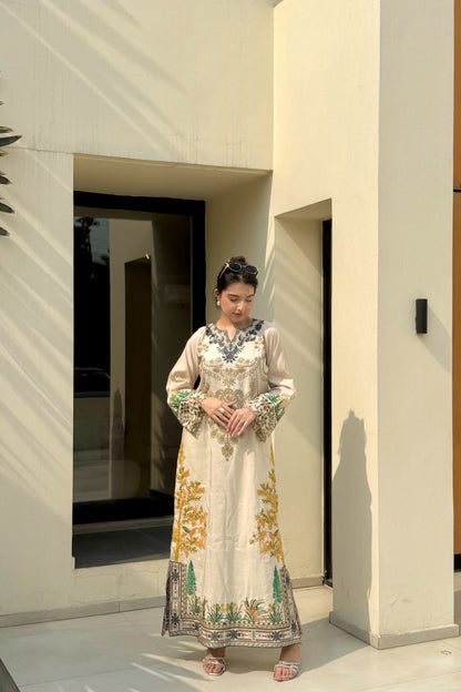 TAN BEIGE LONG KAFTAN 2 PCS