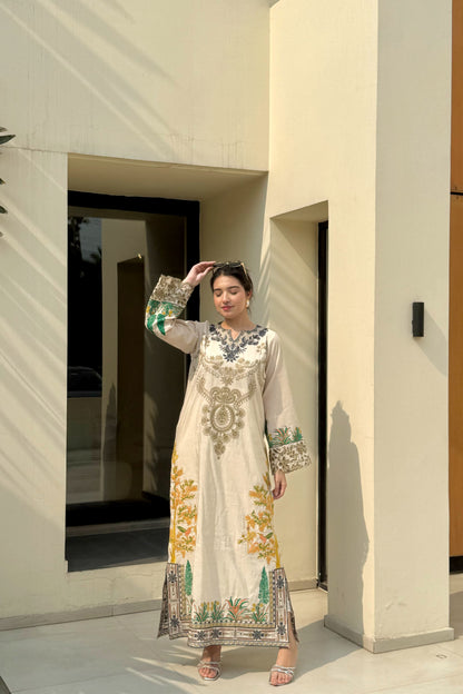 TAN BEIGE LONG KAFTAN 2 PCS