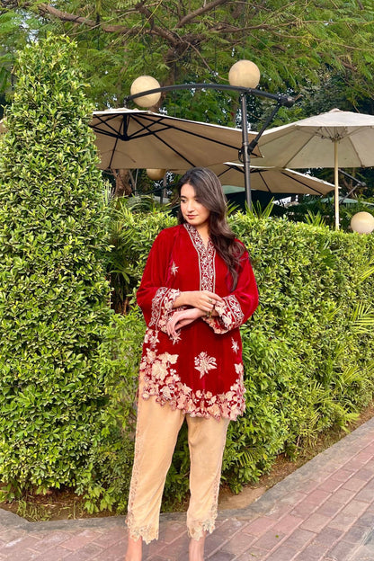 velvet co-ord   cherry maroon