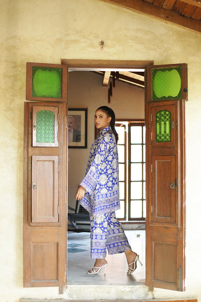 BLUE AJRAK STYLE PRINTED CO-ORD SET
