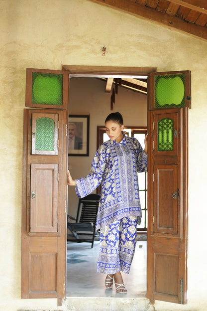 BLUE AJRAK STYLE PRINTED CO-ORD SET