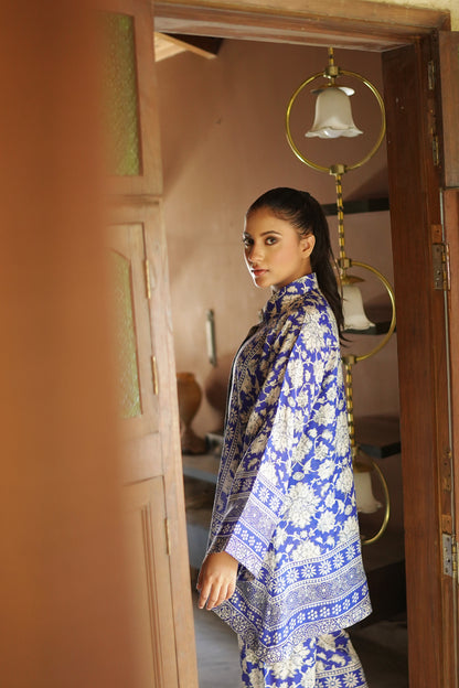 BLUE AJRAK STYLE PRINTED CO-ORD SET