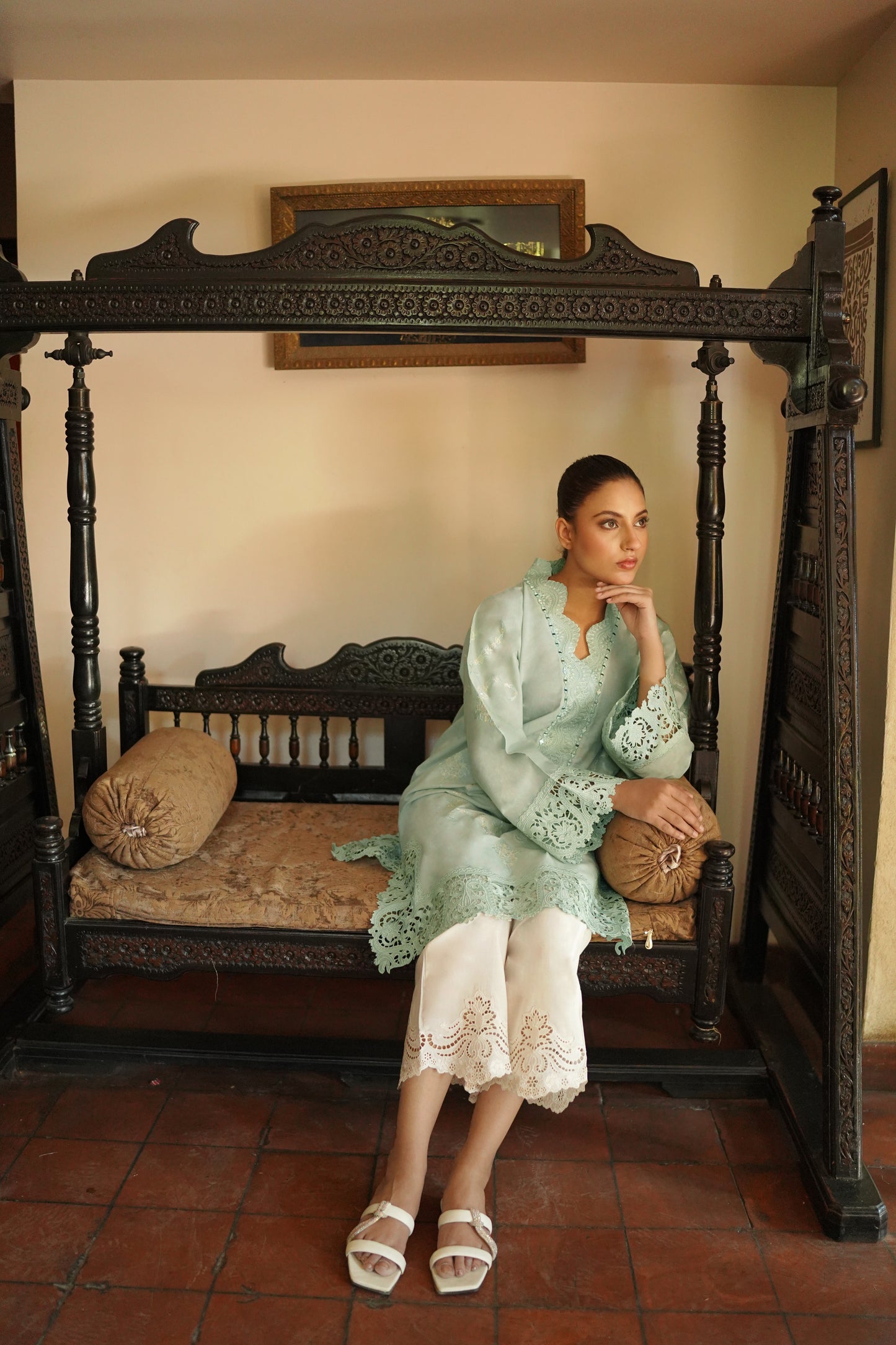 MINT GREEN CUT WORK EMBROIDERY DRESS
