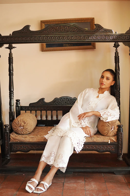 IVORY WHITE CUT WORK EMBROIDERY DRESS