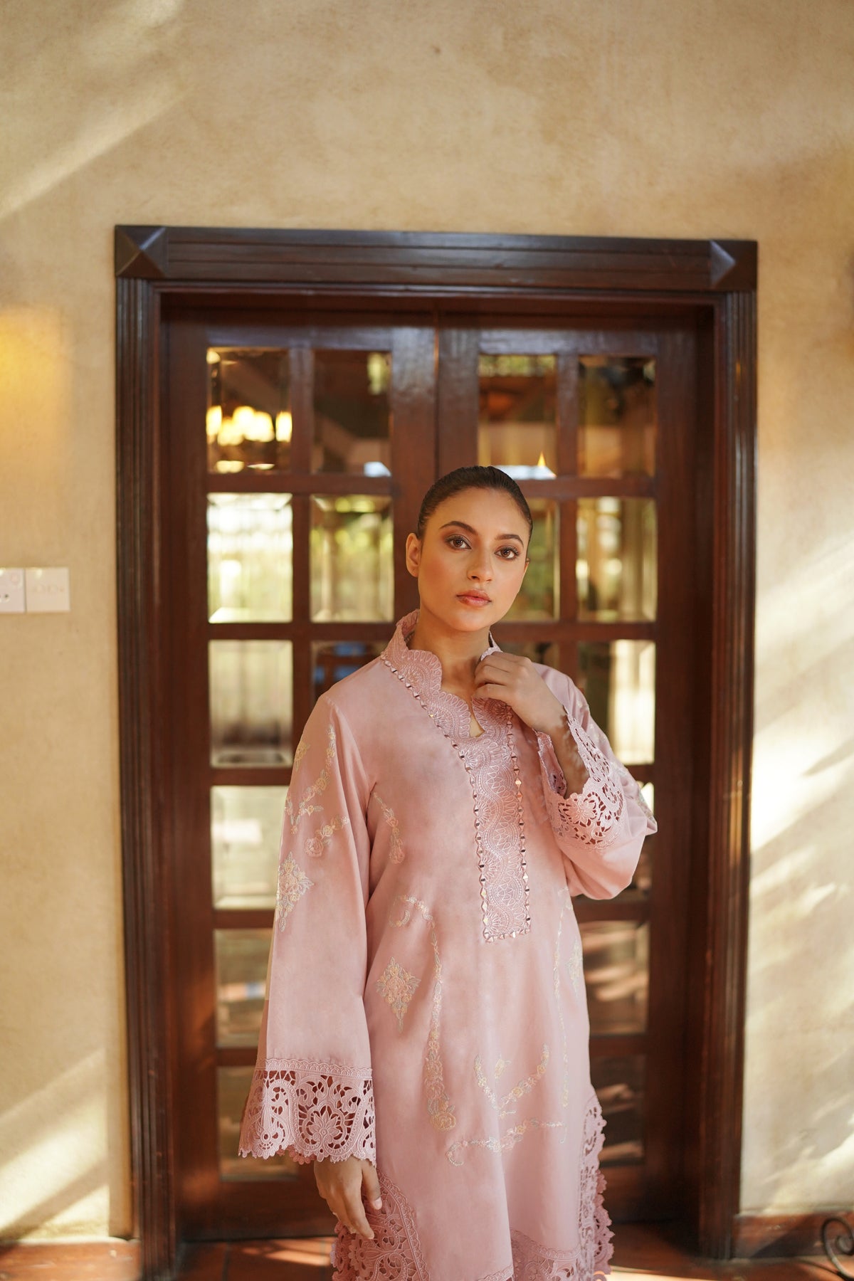 LIGHT TEA PINK& CUT WORK EMBROIDERY 2PCS
