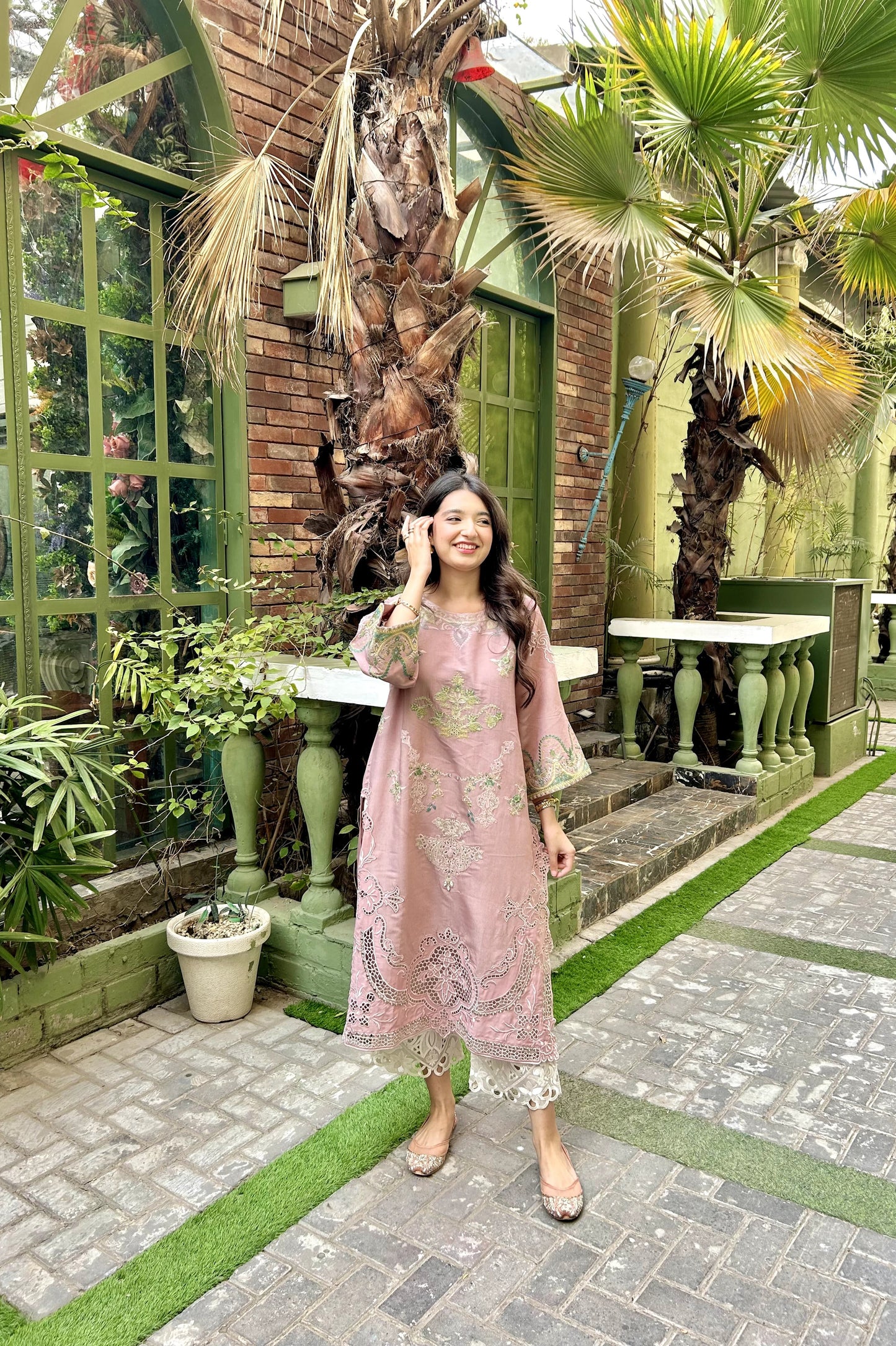 TEA PINK CUT WORK EMBROIDERED kurta pant