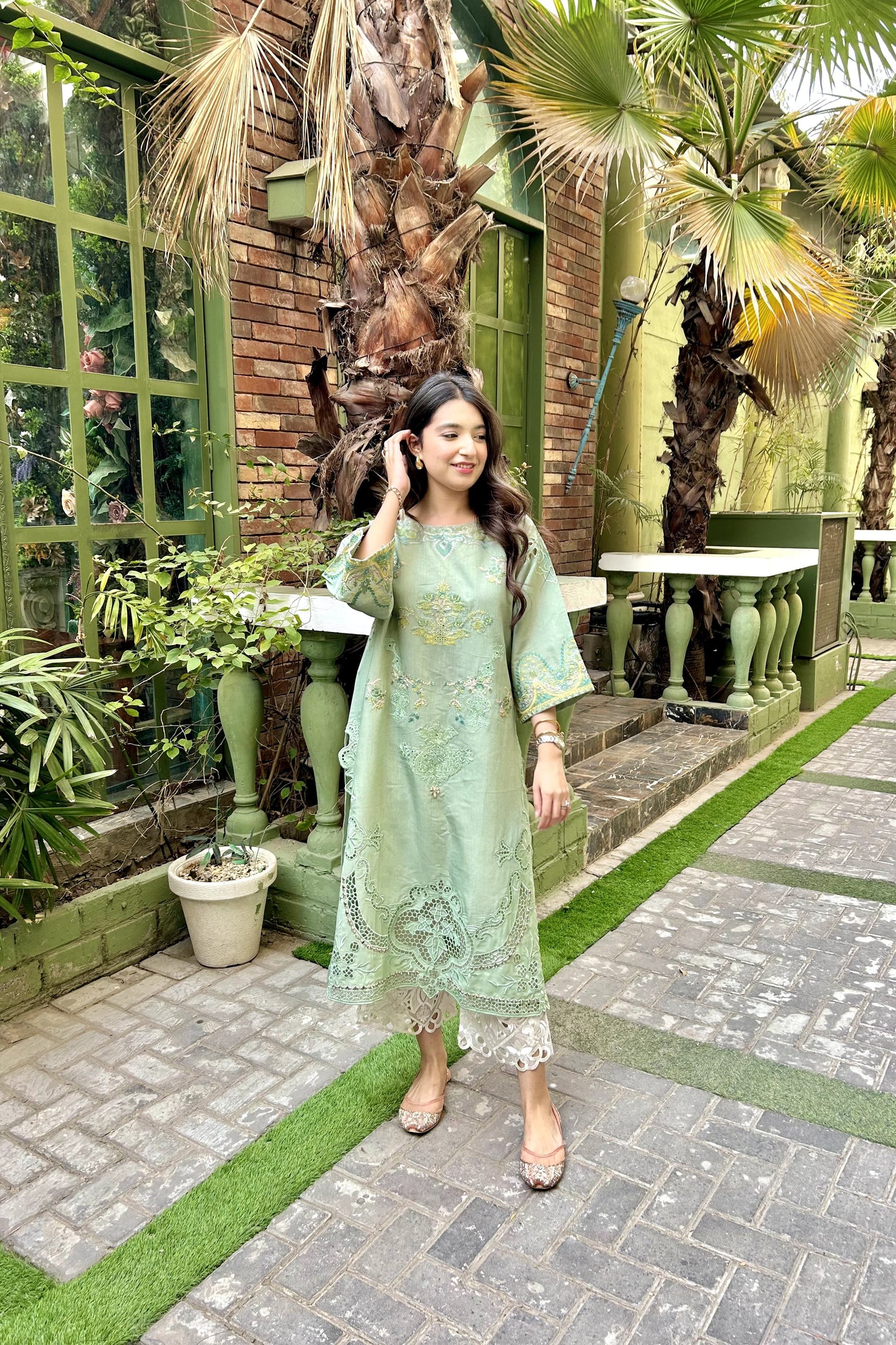 SAGE GREEN CUT WORK EMBROIDERED kurta pant