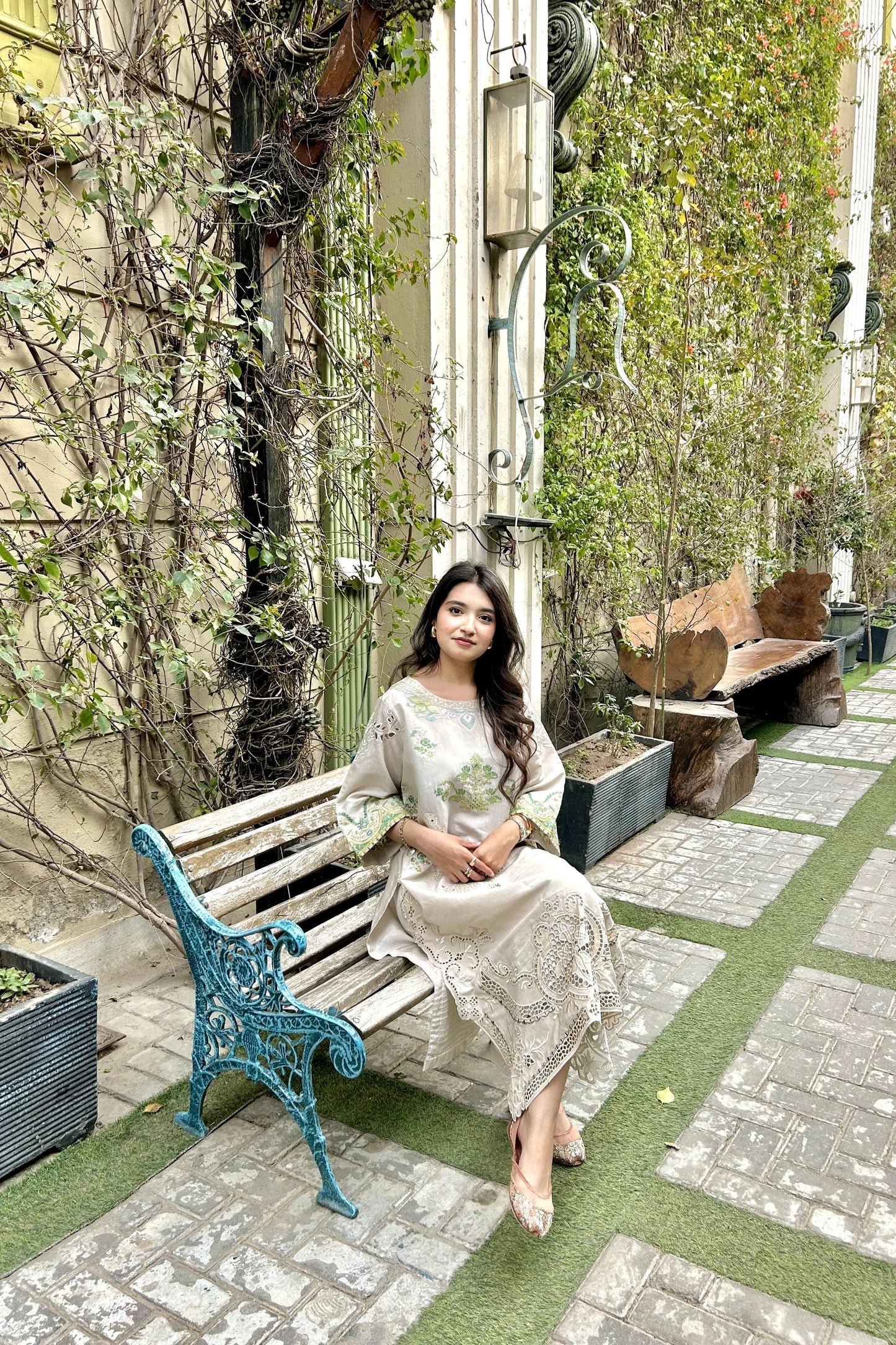 IVORY GREY CUT WORK EMBROIDERED. kurta pant