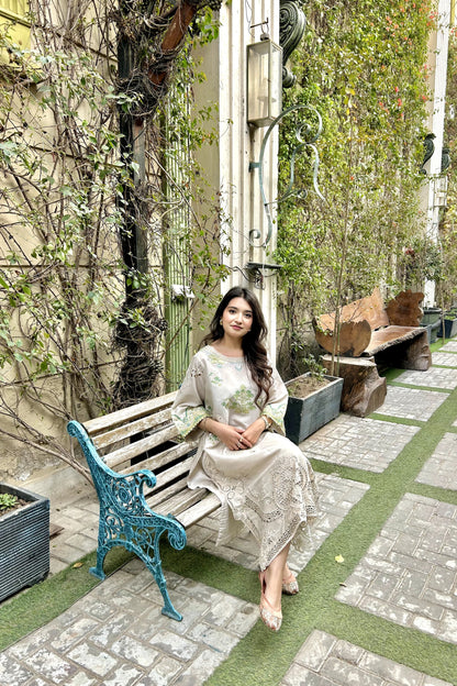 IVORY GREY CUT WORK EMBROIDERED. kurta pant