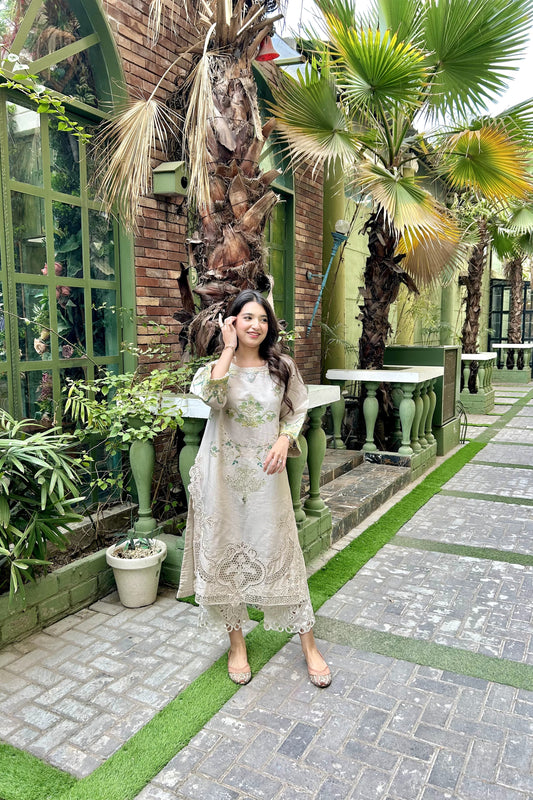 IVORY GREY CUT WORK EMBROIDERED. kurta pant